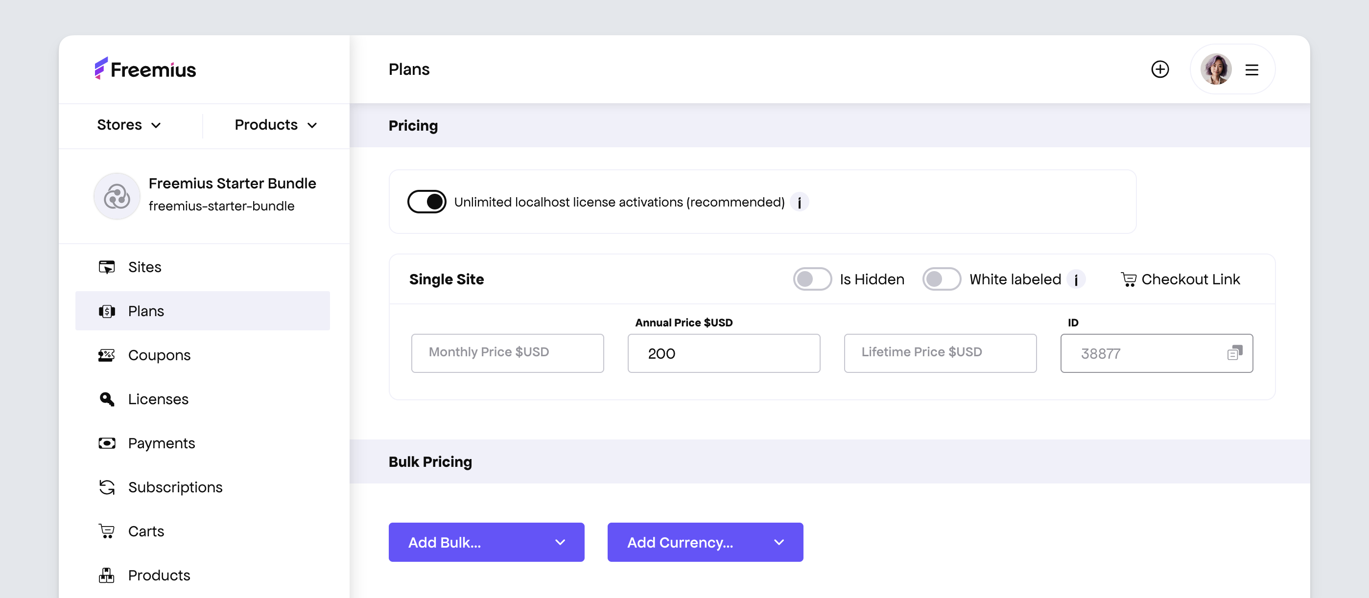 Freemius Dashboard - Setting the bundle product annual price