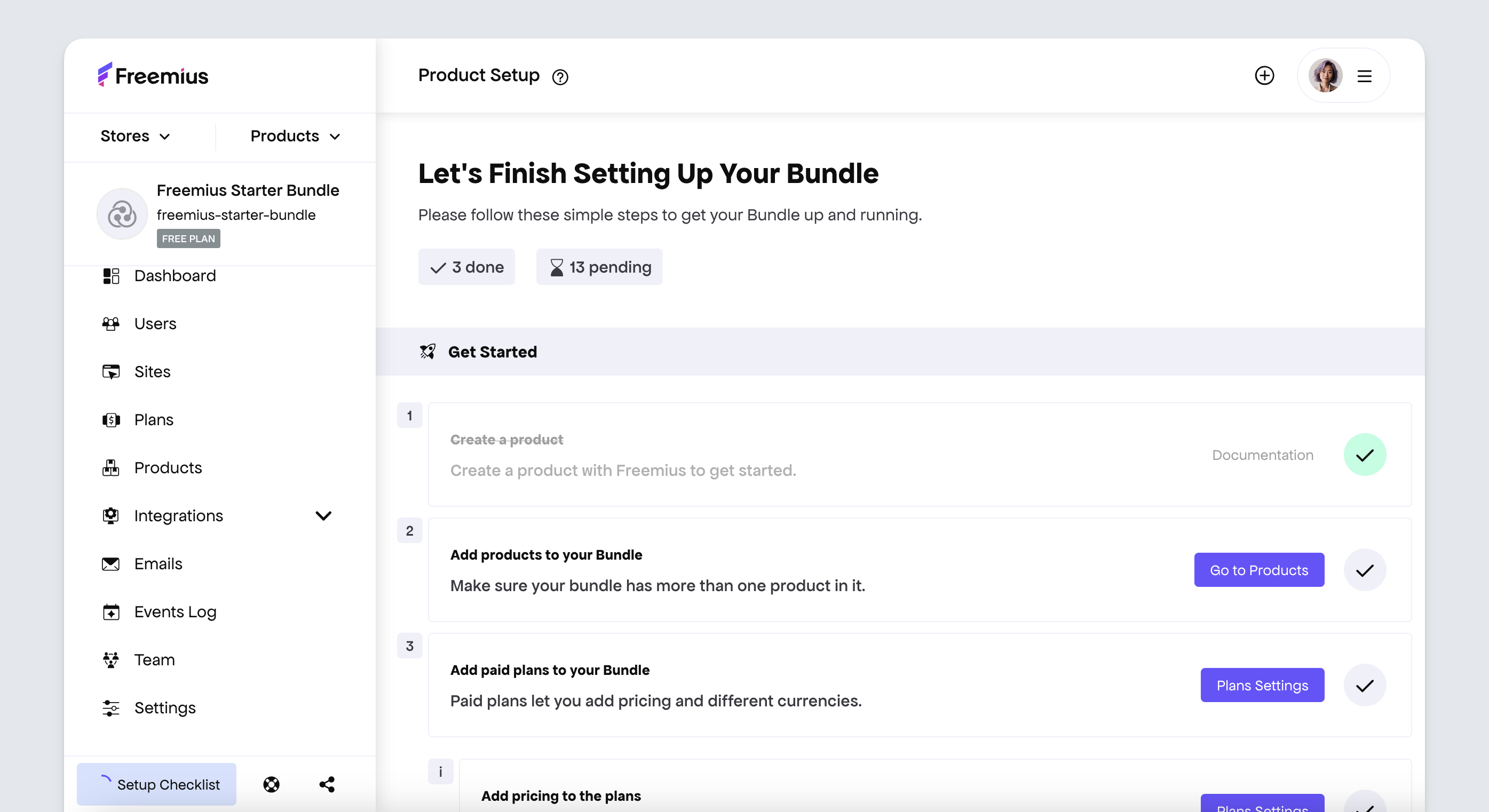 Freemius Dashboard - Landing page on successful new bundle product creation