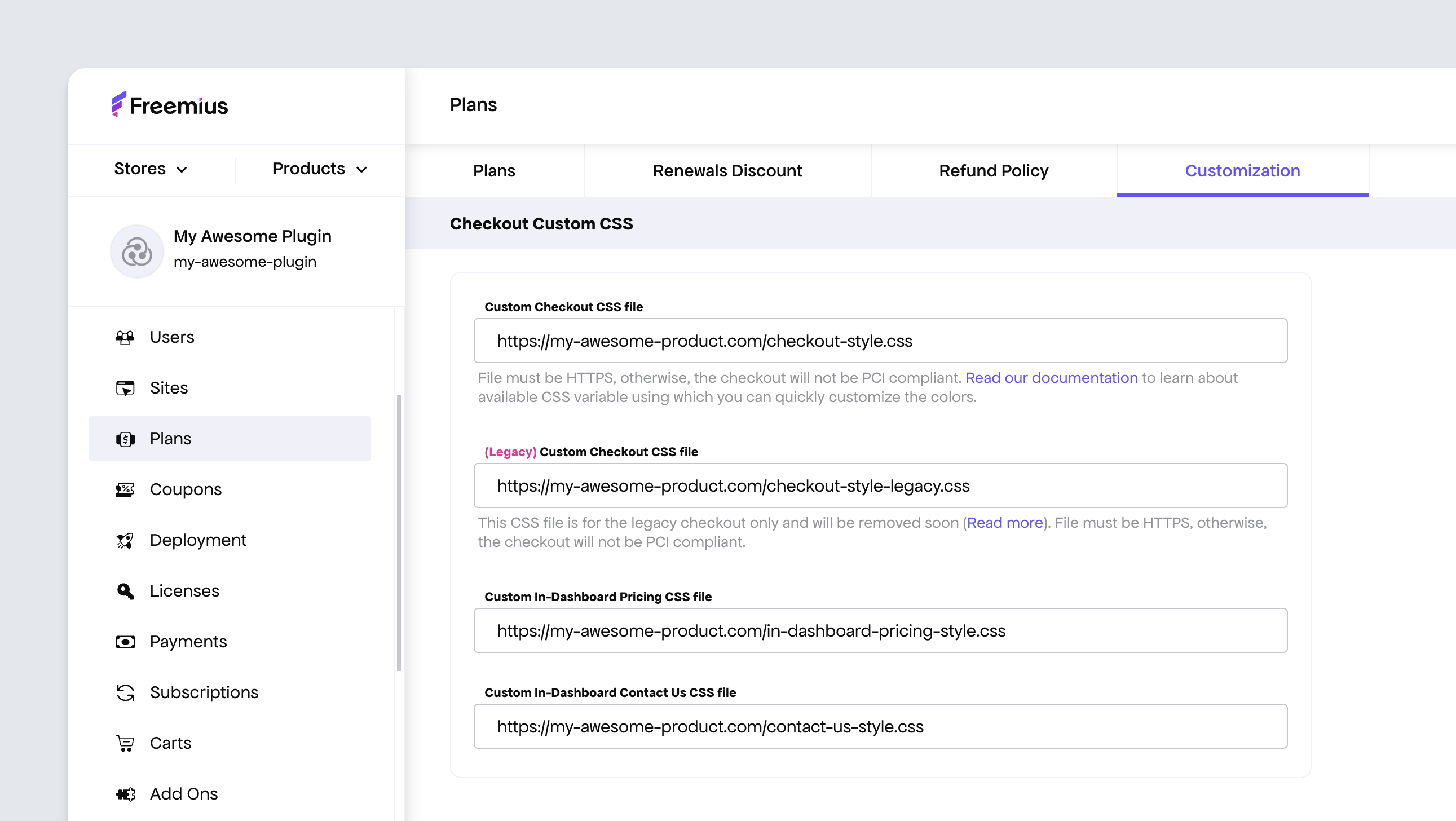 Adding custom CSS through Freemius Developer Dashboard for the checkout