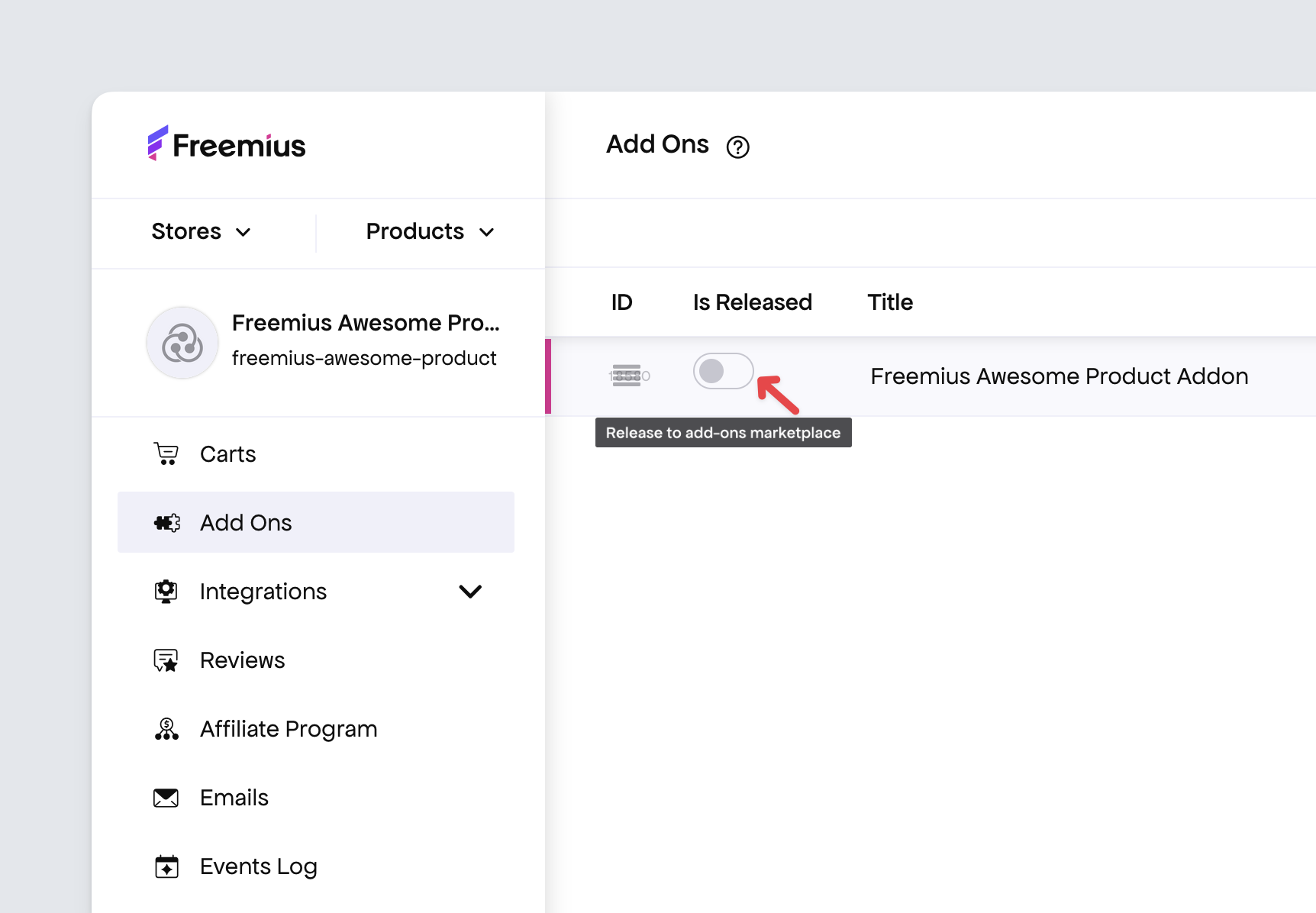 Freemius developer-dashboard - Hide add-on product in SDK