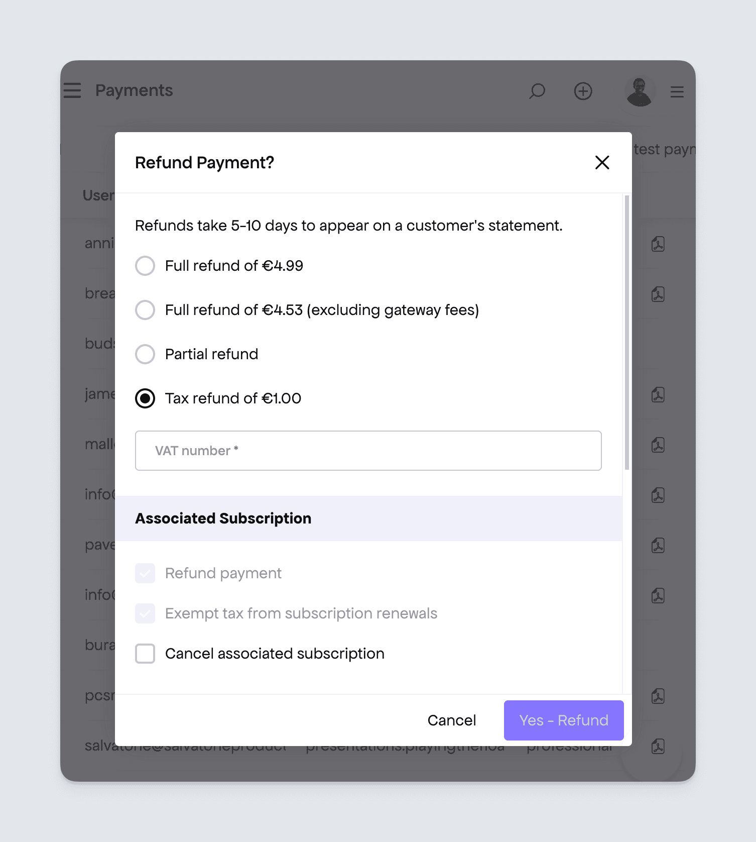 Freemius developer dashboard EU UK VAT tax refund popup