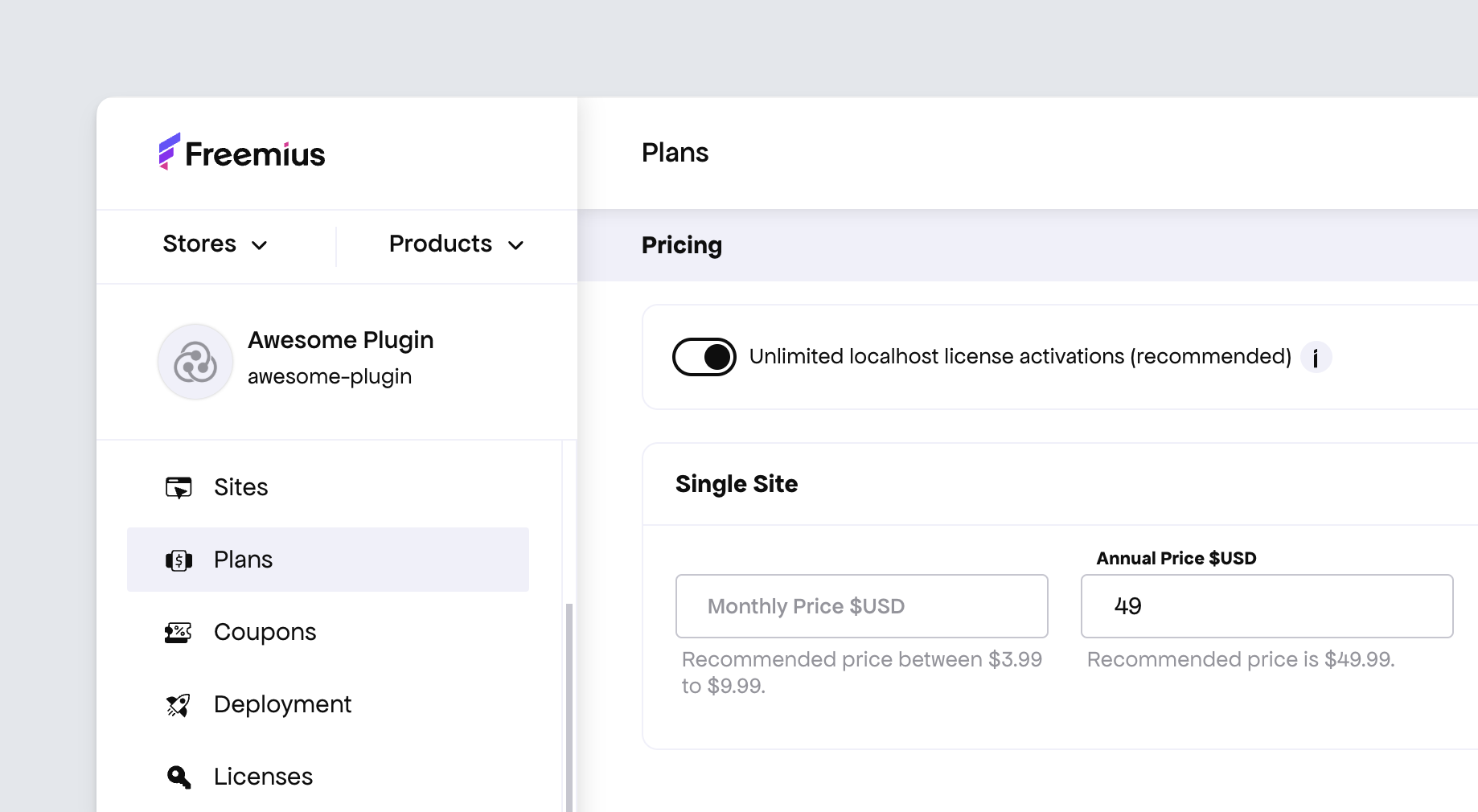 Freemius Developer Dashboard - Generate local development licenses