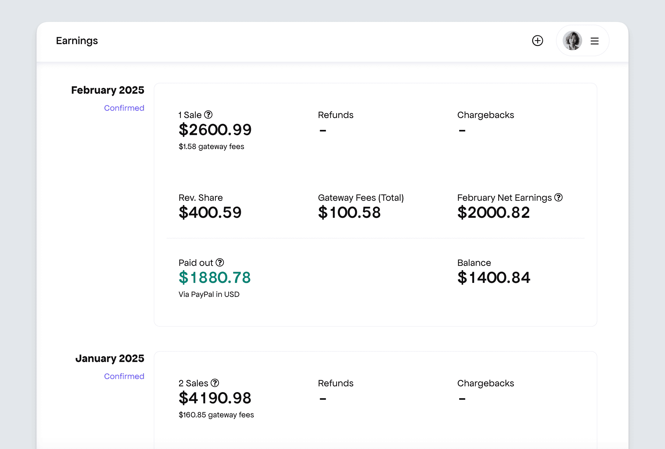 Freemius dashboard - payable earnings accumulated from monthly sales