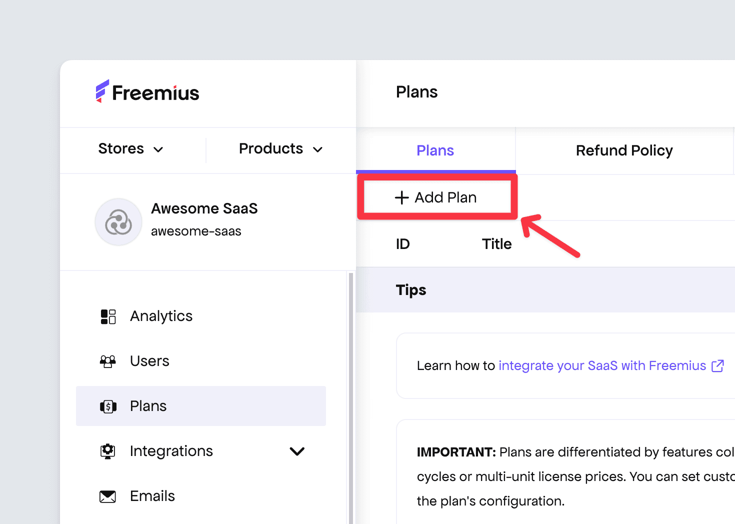 Freemius Developer Dashboard - Add plans button