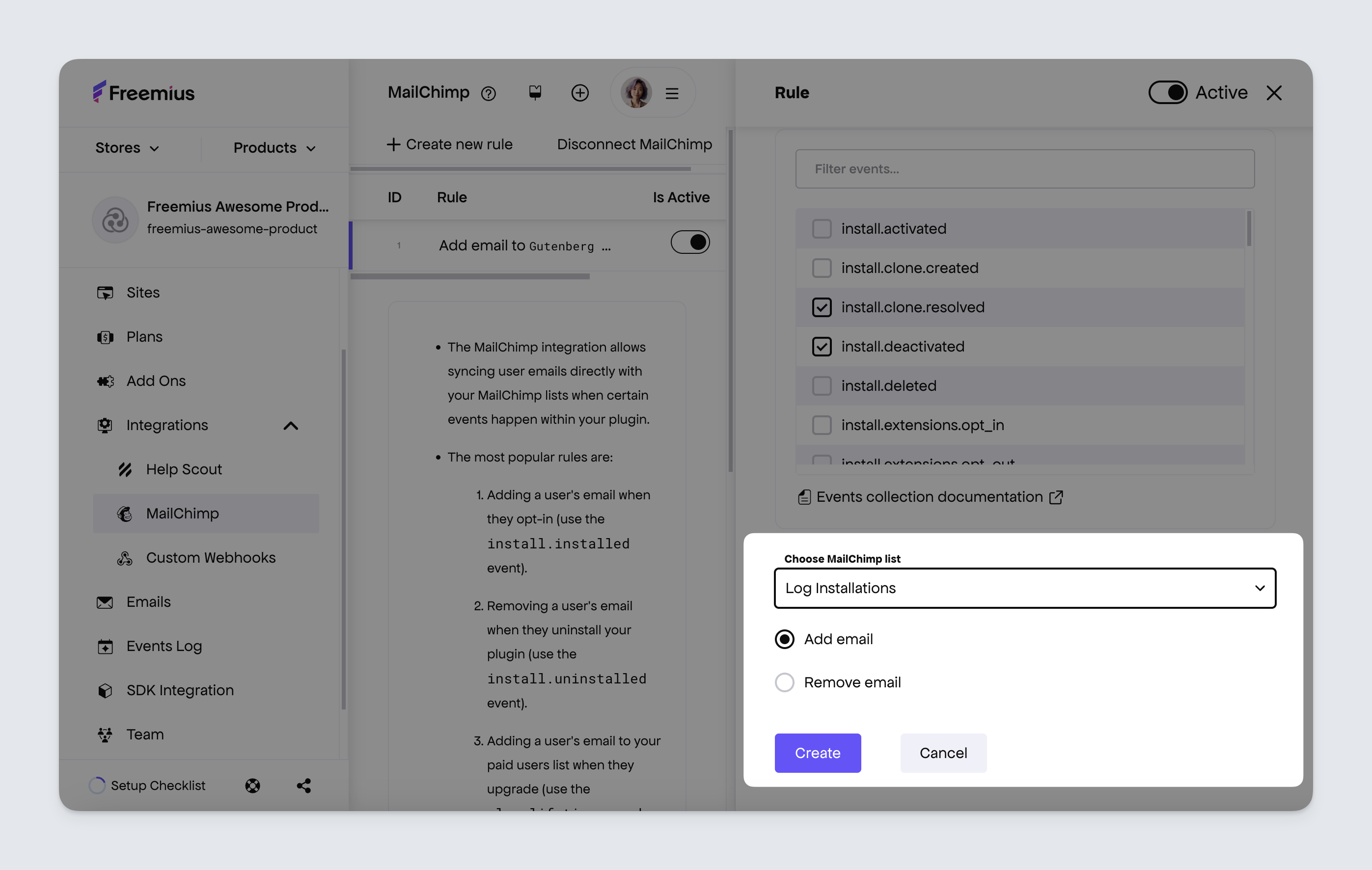 Add or remove email from MailChimp’s list
