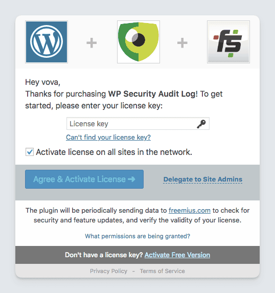 Freemius network level license activation