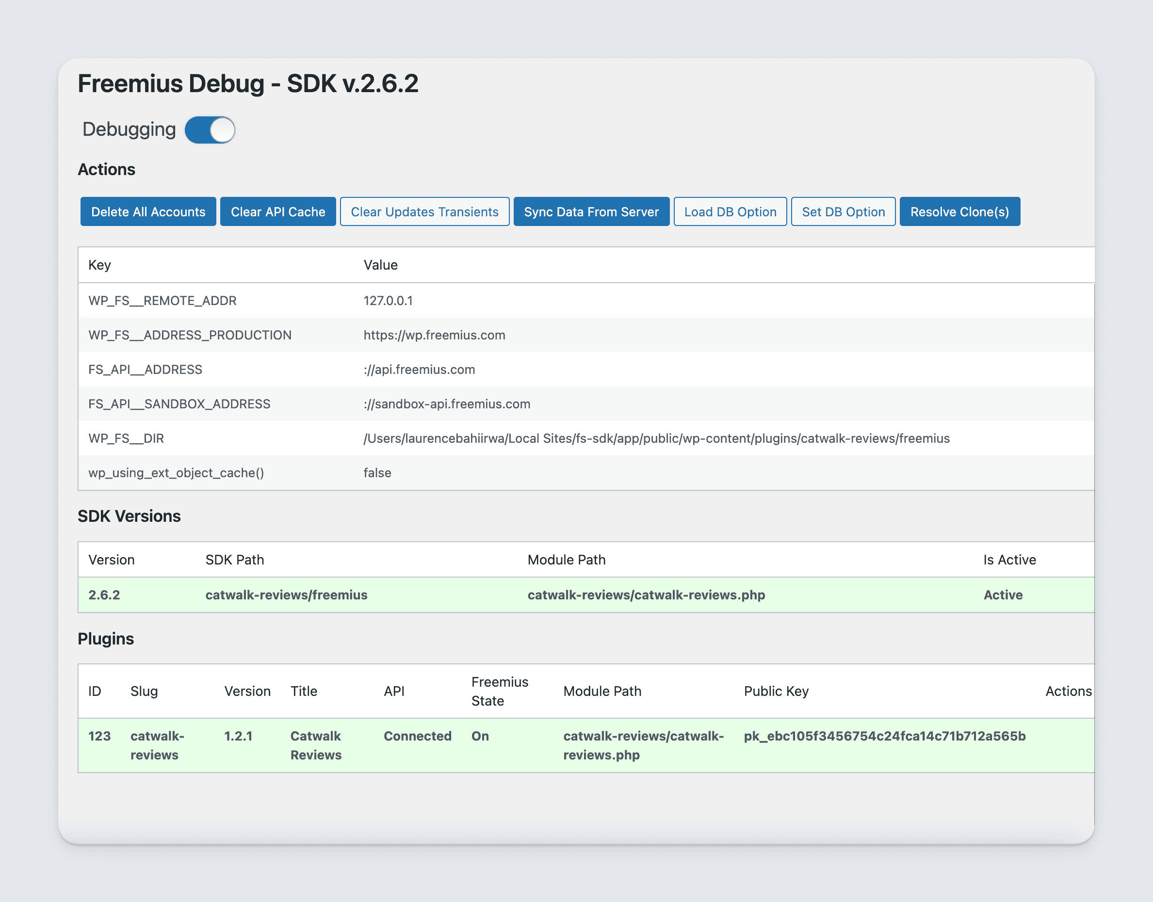 Freemius SDK - Debug Page