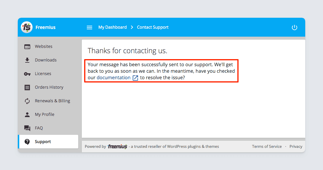 Freemius Customer Portal - Contact Form Check Documentation