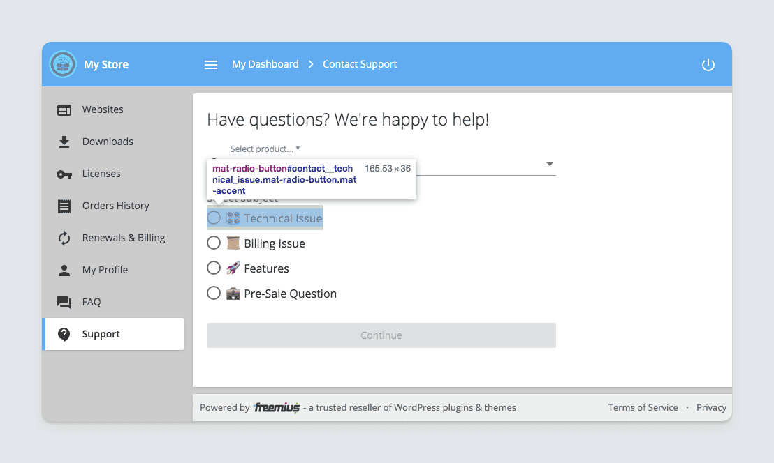 Freemius Customer Portal - Contact Form Customizations