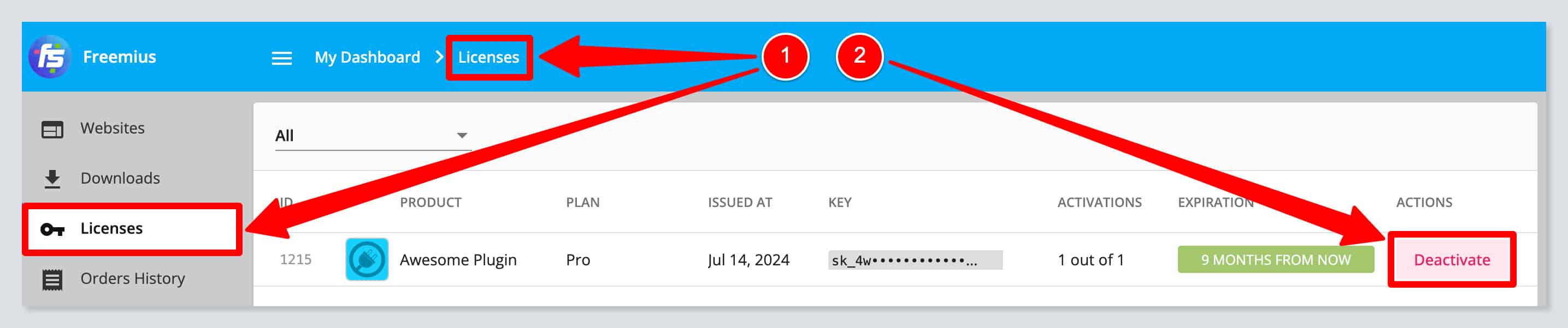 User Dashboard License Deactivation