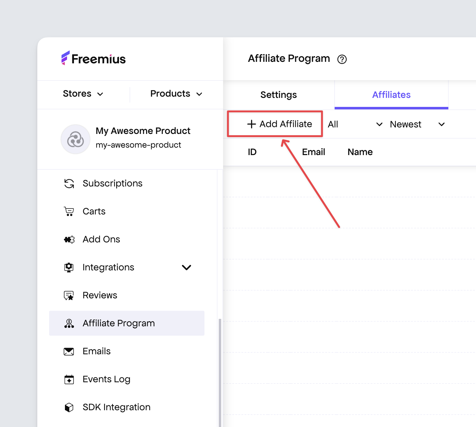 Freemius Dashboard Affiliates Tab