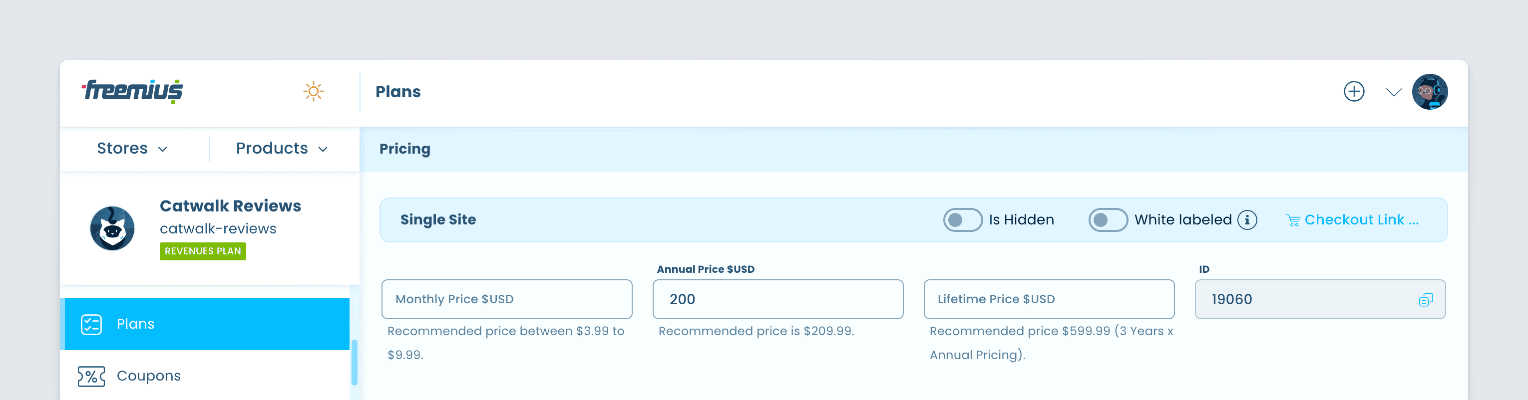 Freemius Dashboard - Setting Single-Site Annual Price