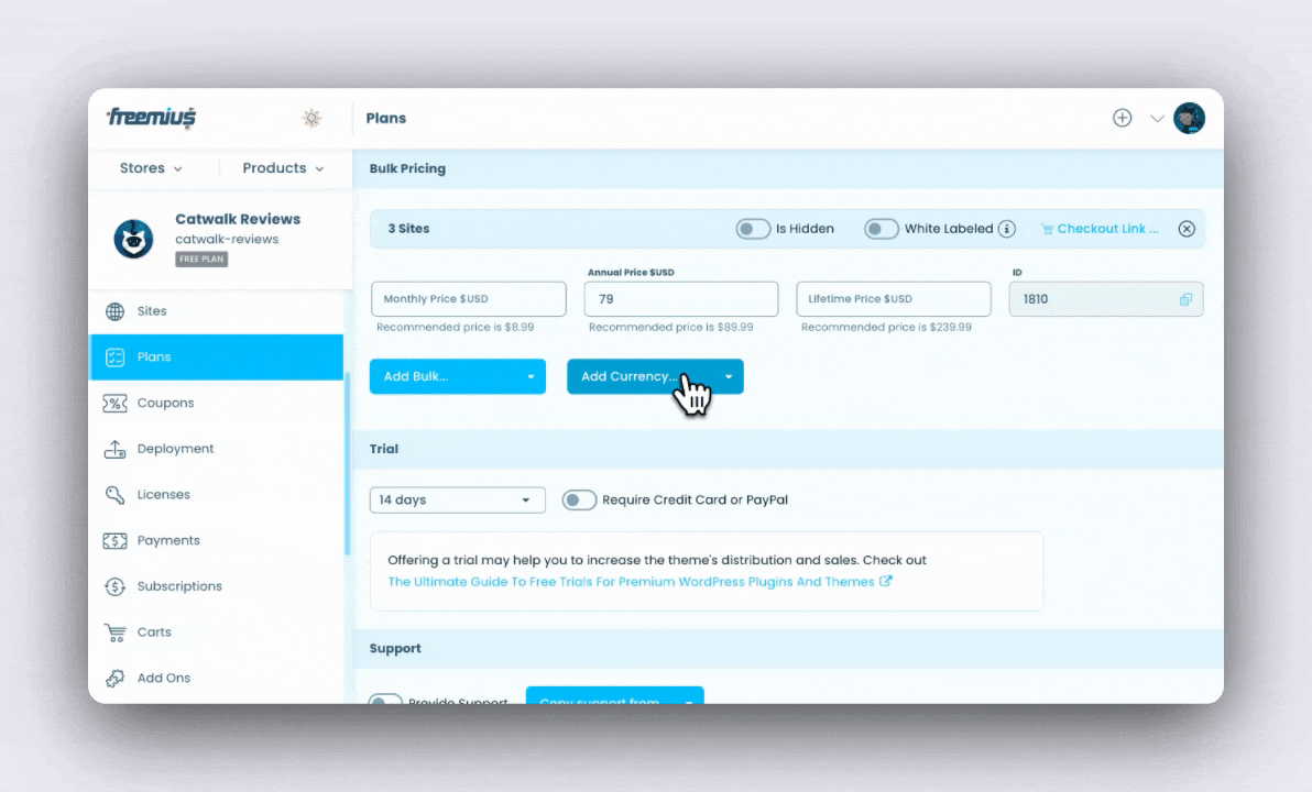 Freemius Sellers Dashboard- Multi-Currency Pricing Setup