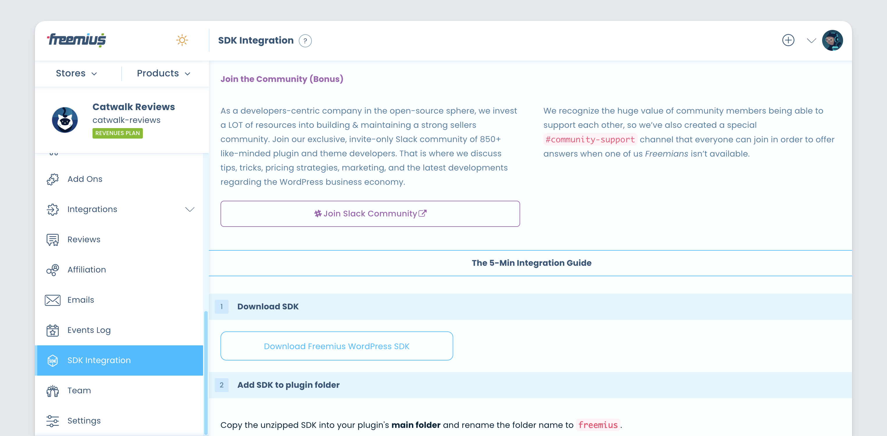 Freemius Dashboard - SDK Integration