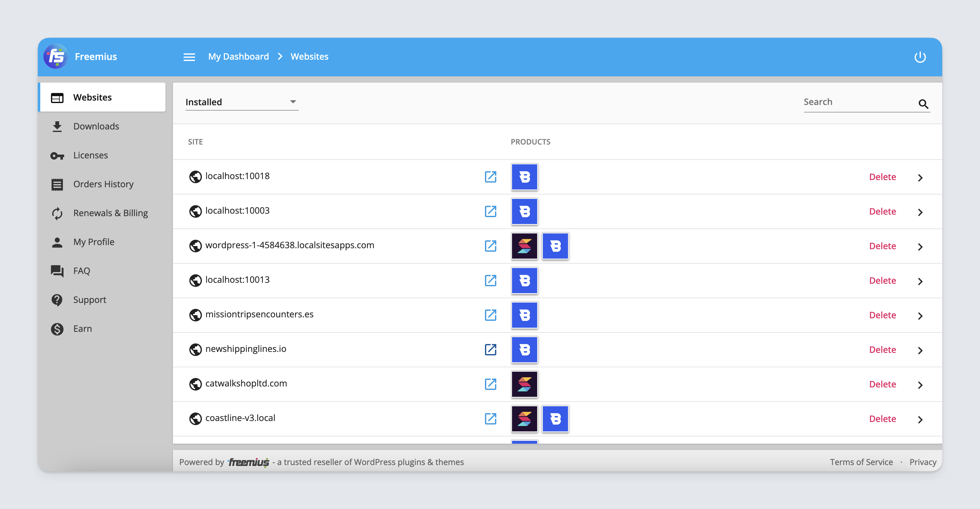 Freemius User Dashboard