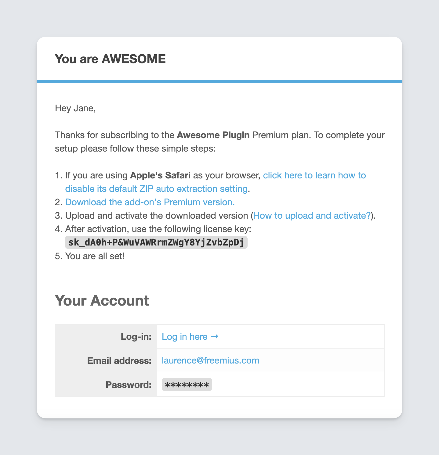 Freemius License Key Activation Email