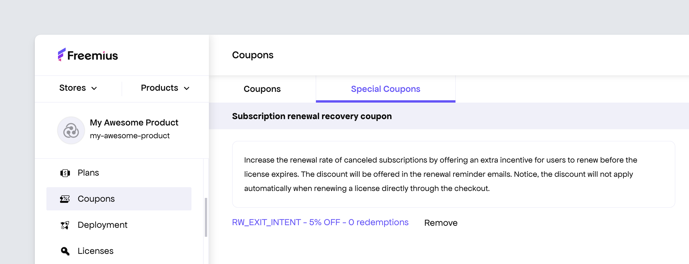 freemius developer dashboard manual subscription renewal coupons
