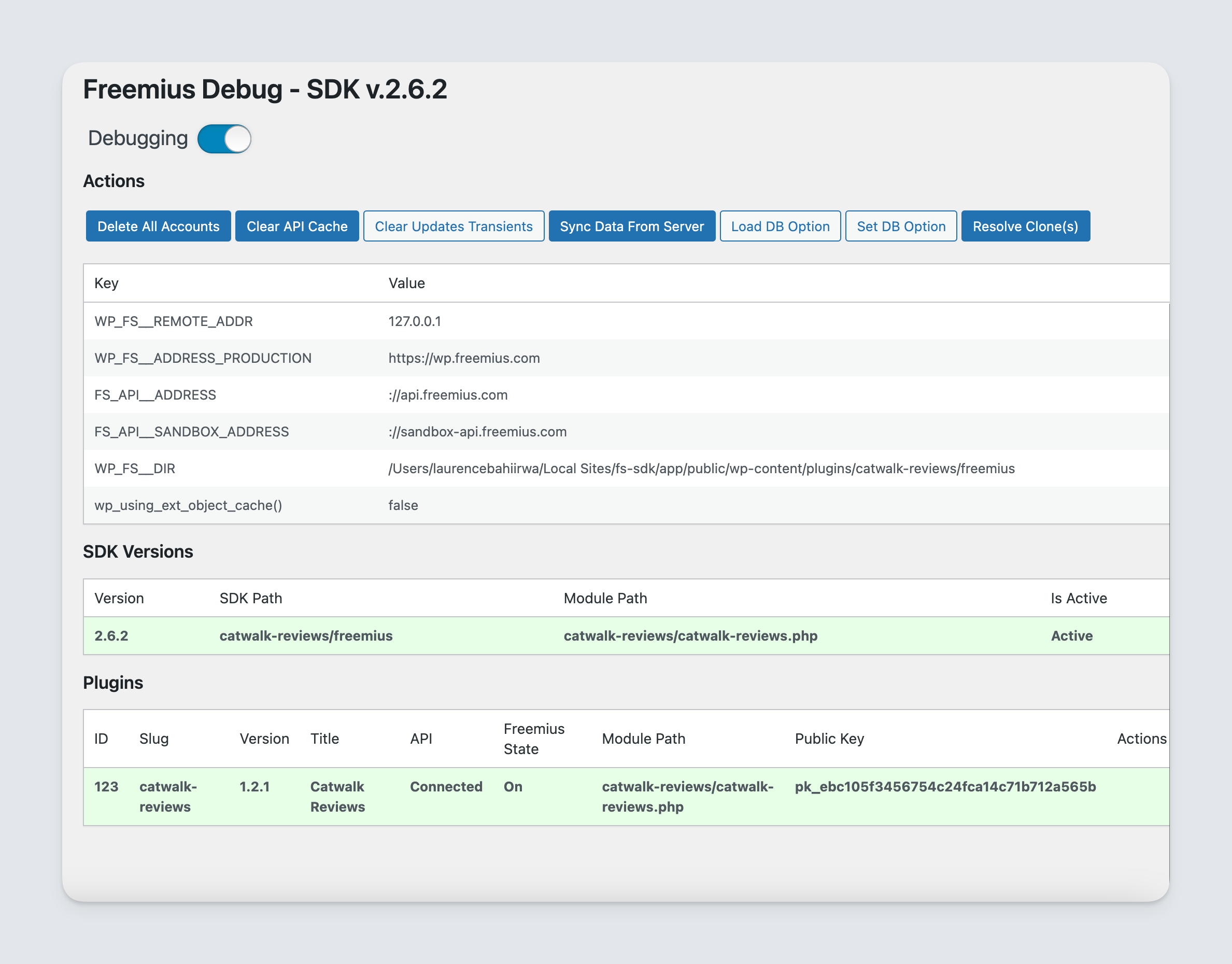 Freemius SDK - Debug Page