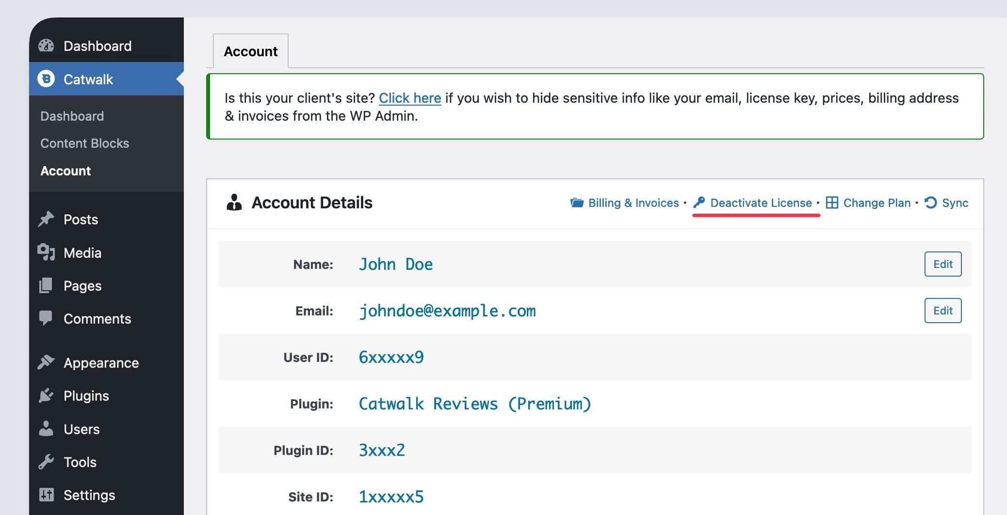 Freemius SDK account - Deactivate License