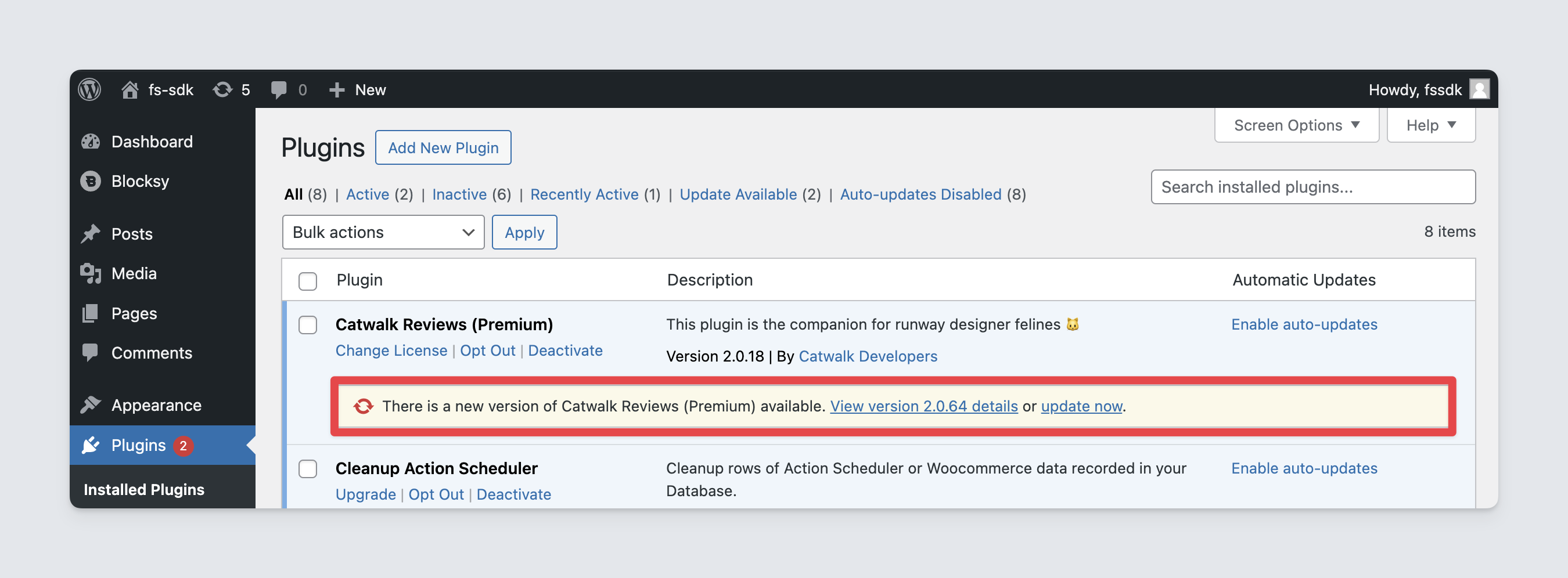 Freemius WordPress SDK - new plugin software update available in the plugins page